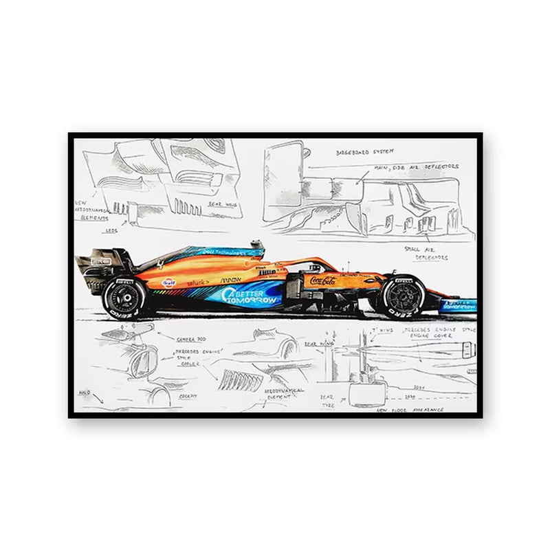 F1 Racing Technical Drawing Canvas Wall Art - Exploded View Poster for Home Decor & Men's Gift