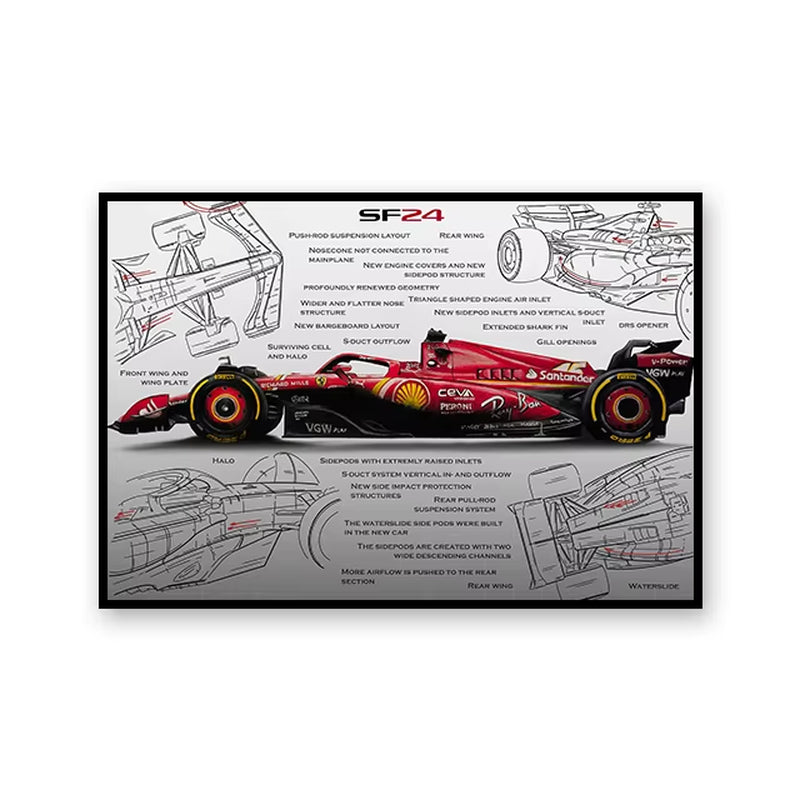 F1 Racing Technical Drawing Canvas Wall Art - Exploded View Poster for Home Decor & Men's Gift