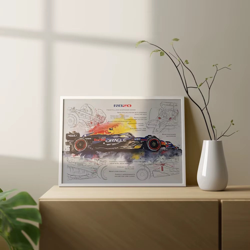 F1 Racing Technical Drawing Canvas Wall Art - Exploded View Poster for Home Decor & Men's Gift