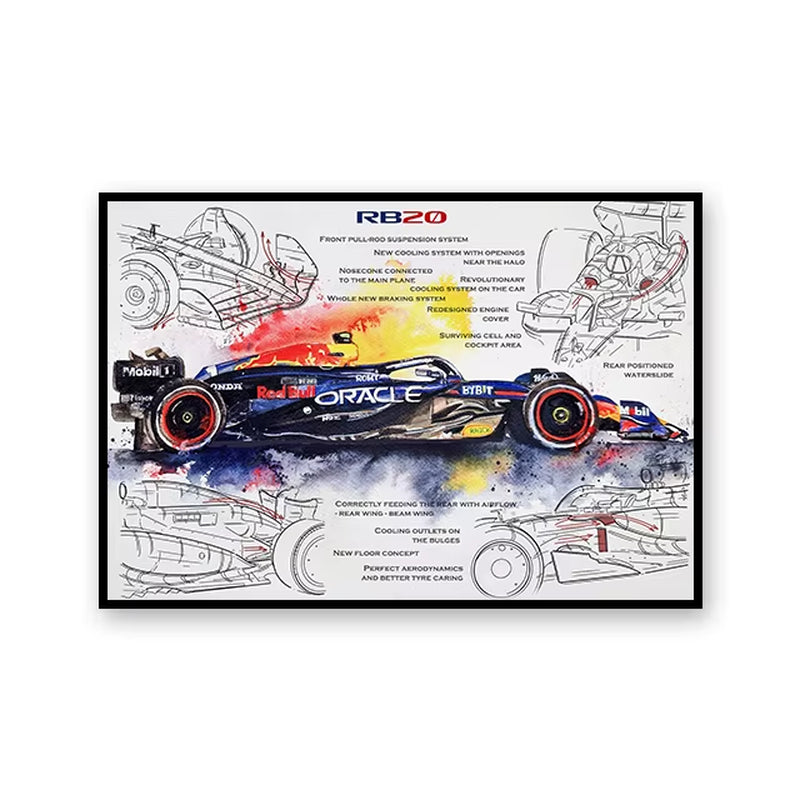 F1 Racing Technical Drawing Canvas Wall Art - Exploded View Poster for Home Decor & Men's Gift