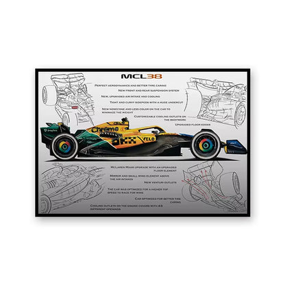 F1 Racing Technical Drawing Canvas Wall Art - Exploded View Poster for Home Decor & Men's Gift