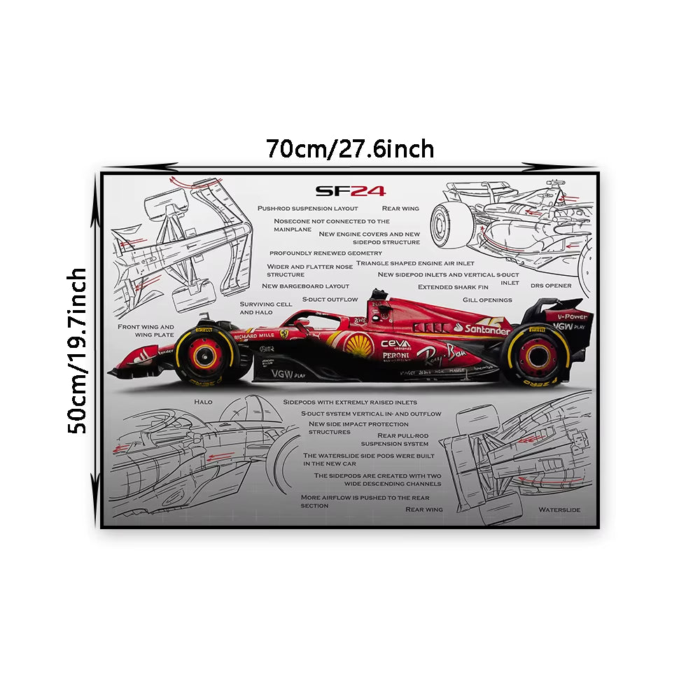 F1 Racing Technical Drawing Canvas Wall Art - Exploded View Poster for Home Decor & Men's Gift